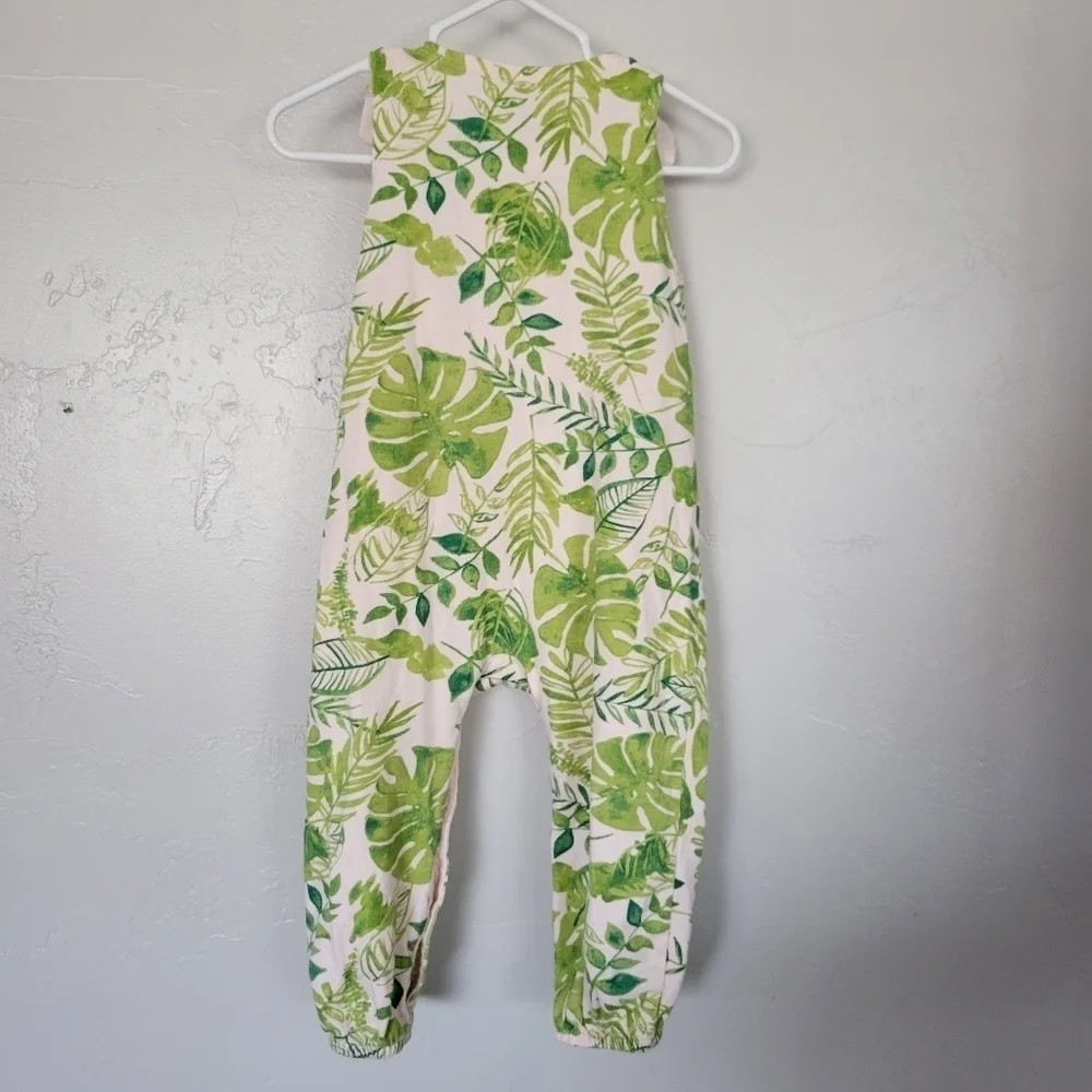 Burt's Bees Baby Girl 12 Months One Piece Jumpsuit Tropical Leaf Light Pink Tank